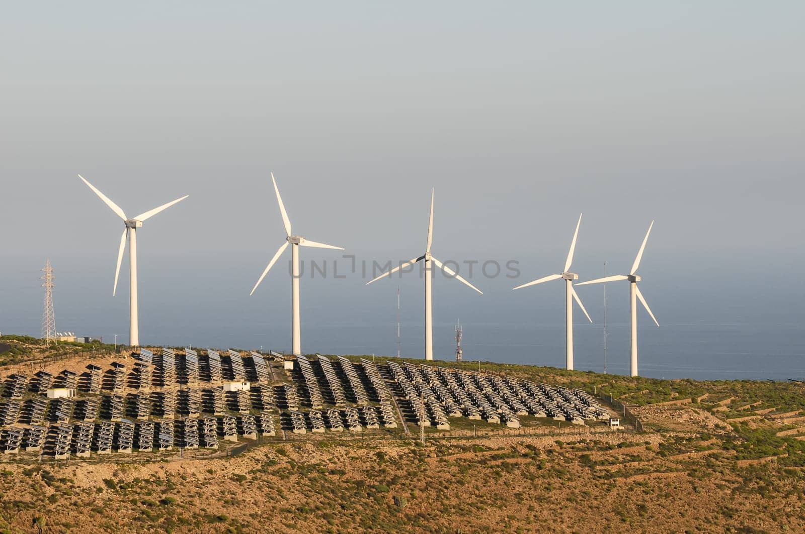 Power Plant Renewable Energy Wind Turbines and Solar Panels