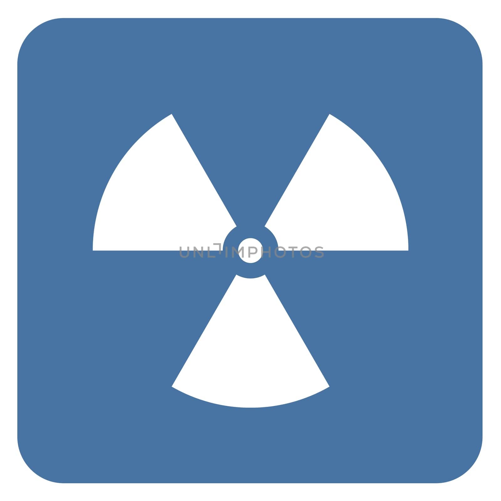 Nuclear radiation symbol on a blue background. Simple Flat design.