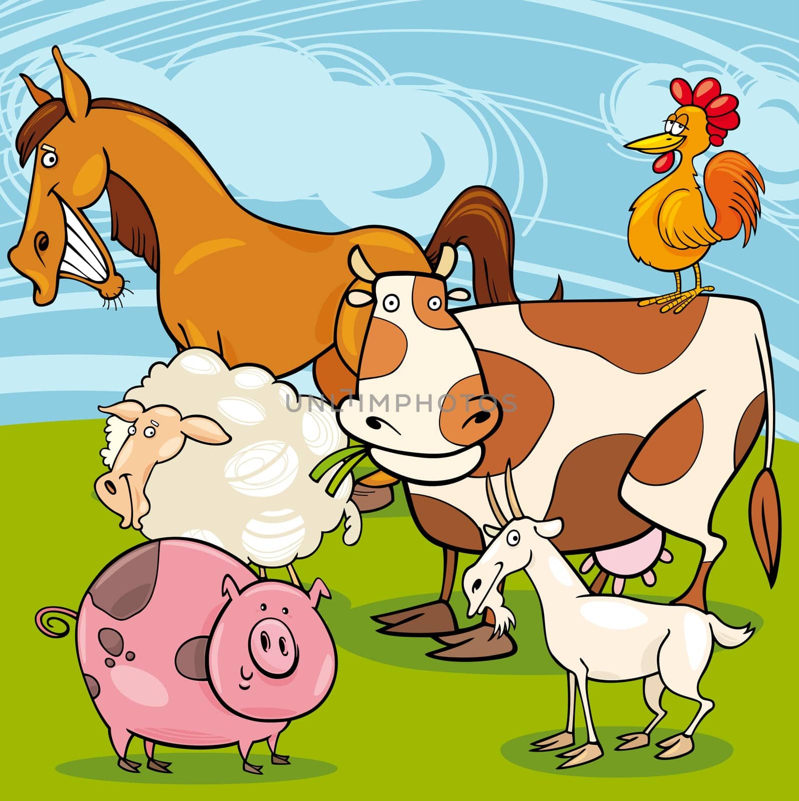 Cartoon Illustration of Cute Farm Animals Characters Group