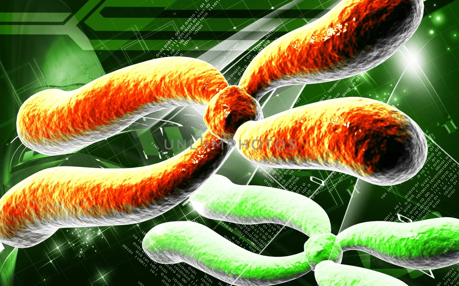 Digital illustration of chromosome in colour background