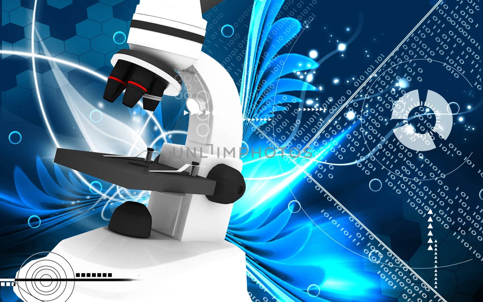 Digital illustration of microscope in colour background
