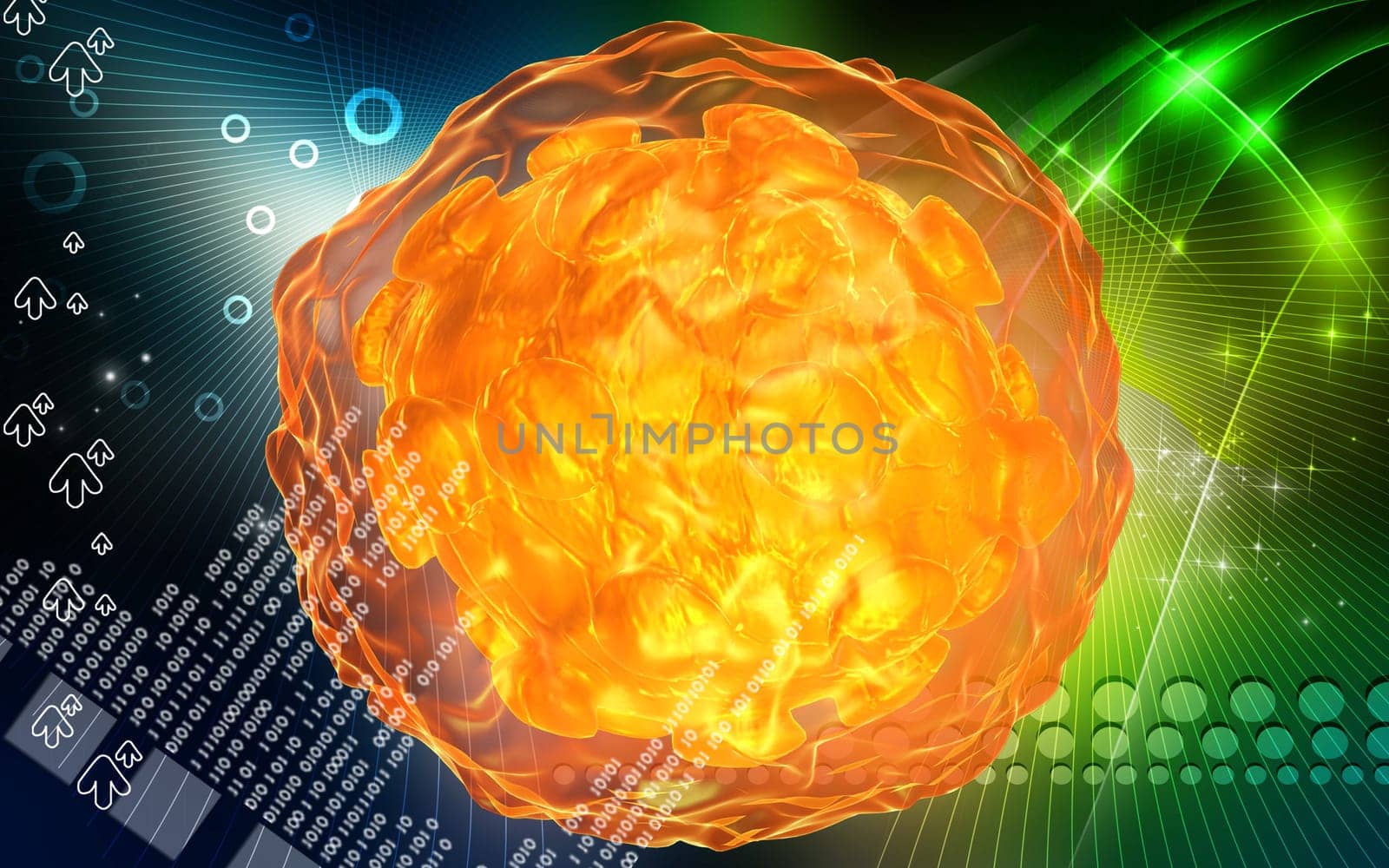 Digital illustration of Polio virus in colour background
