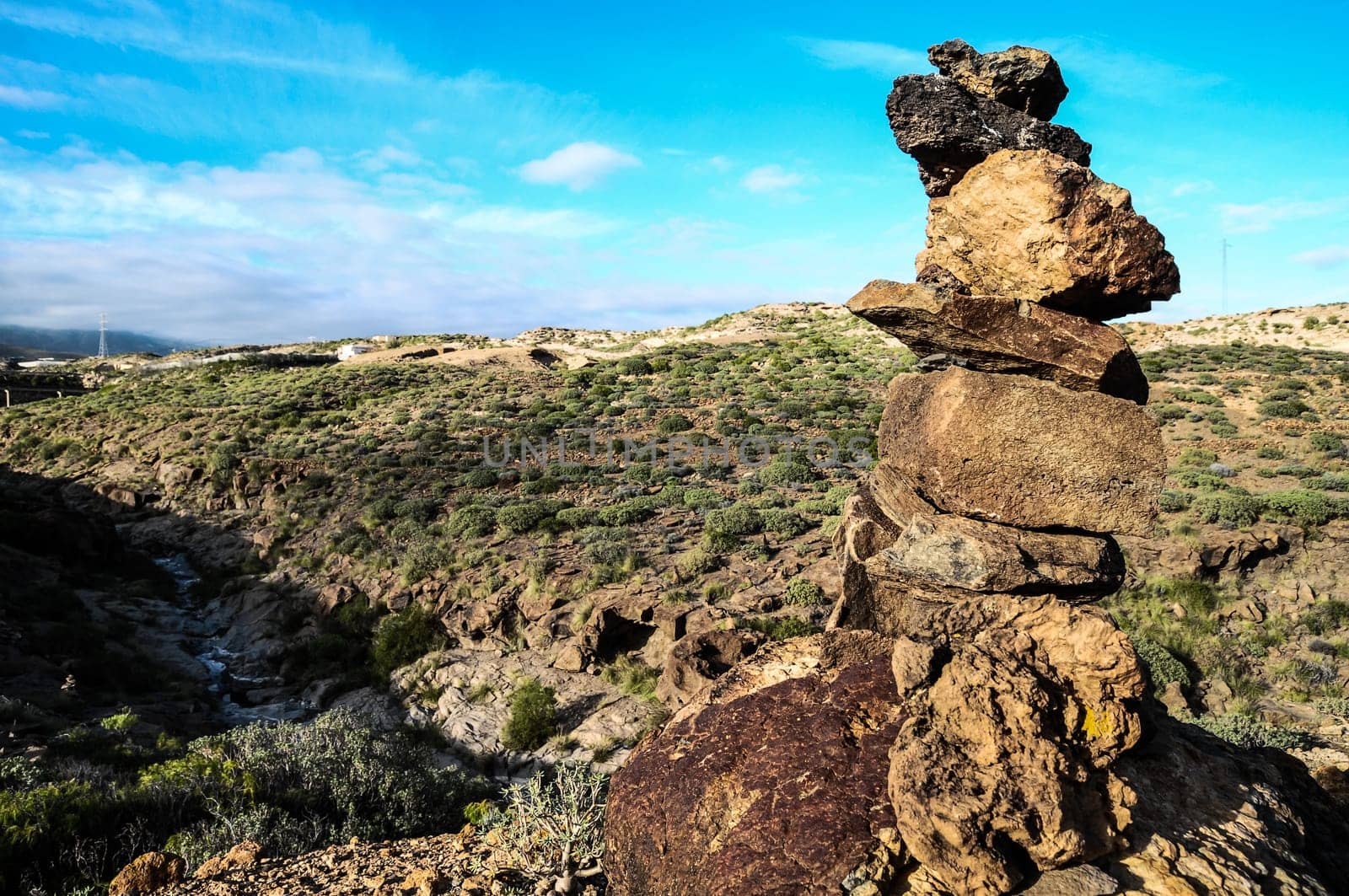 Buddist Volcanic Rocks Column in Tenerife Canary Islands Spain
