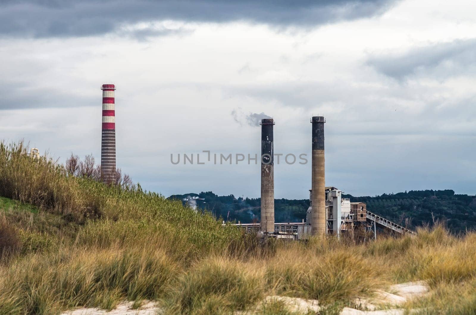 Smoking chimneys in a factory for bicarbonate production
