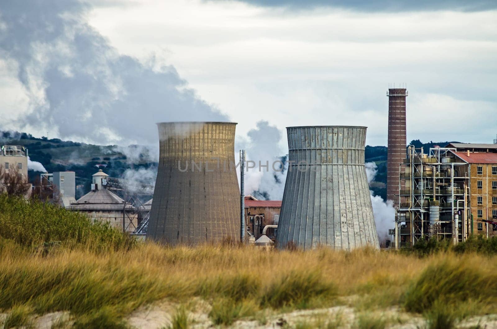 Smoking chimneys in a factory for bicarbonate production