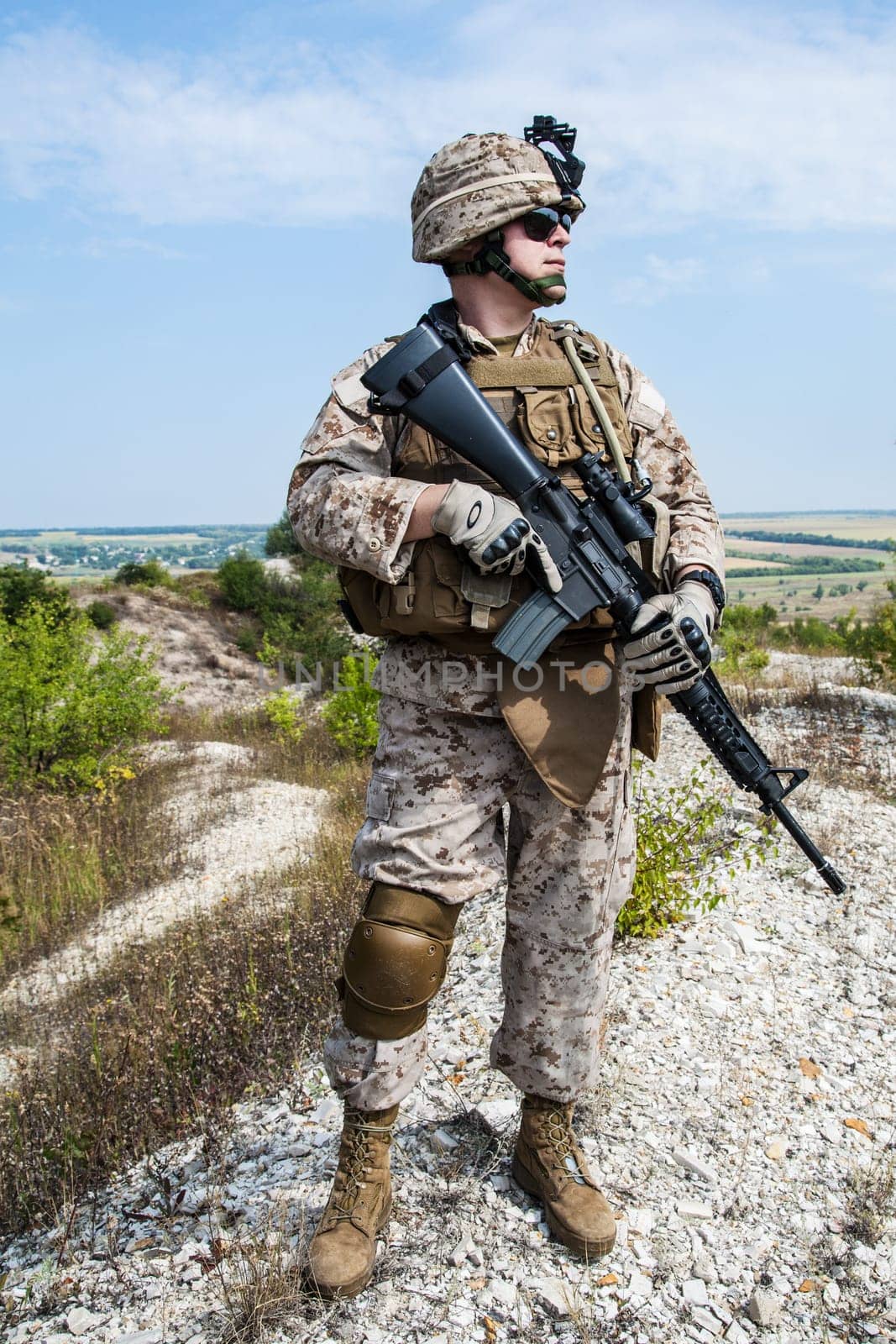 Close-up photo of US marine with his rifle
