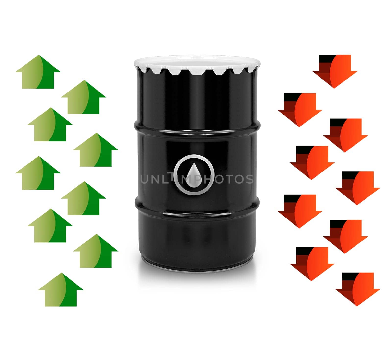Oil and Petroleum Barrel and arrows on white isolated background.  (with clipping work path)