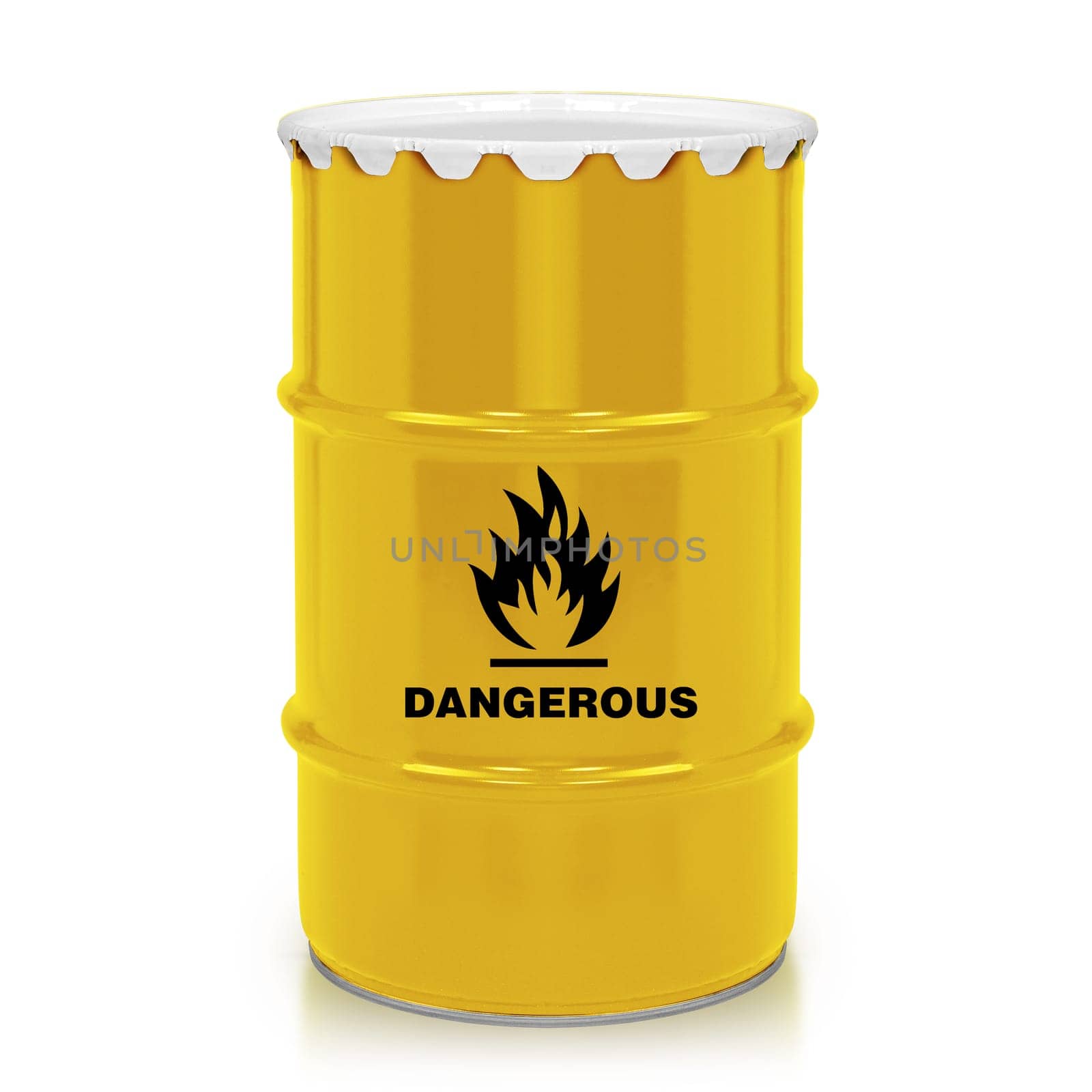 Golden plastic barrel with flammable sign isolated on a white background.  (with clipping work path)