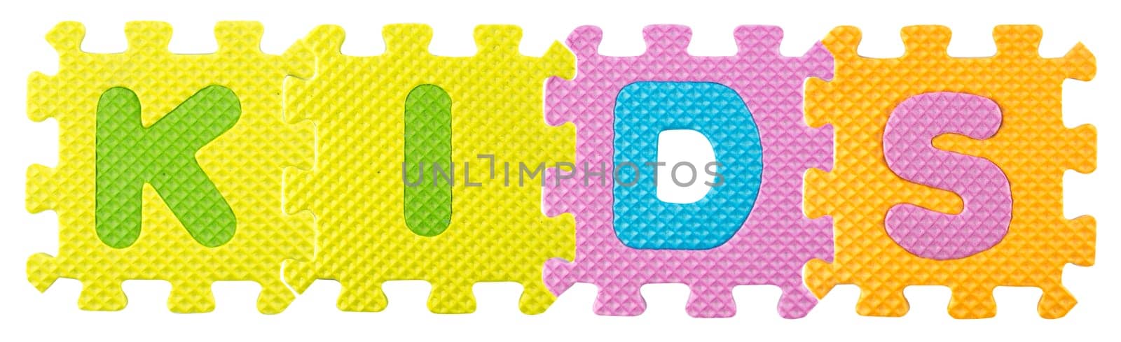 Kids word created from Alphabet puzzle isloated on white background , with clipping path.