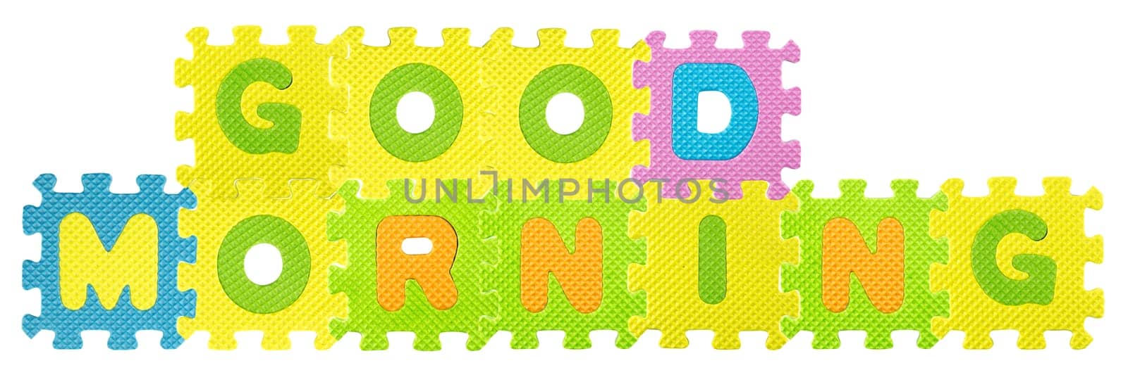Good Morning sentence created from Alphabet puzzle isloated on white background , with clipping path.