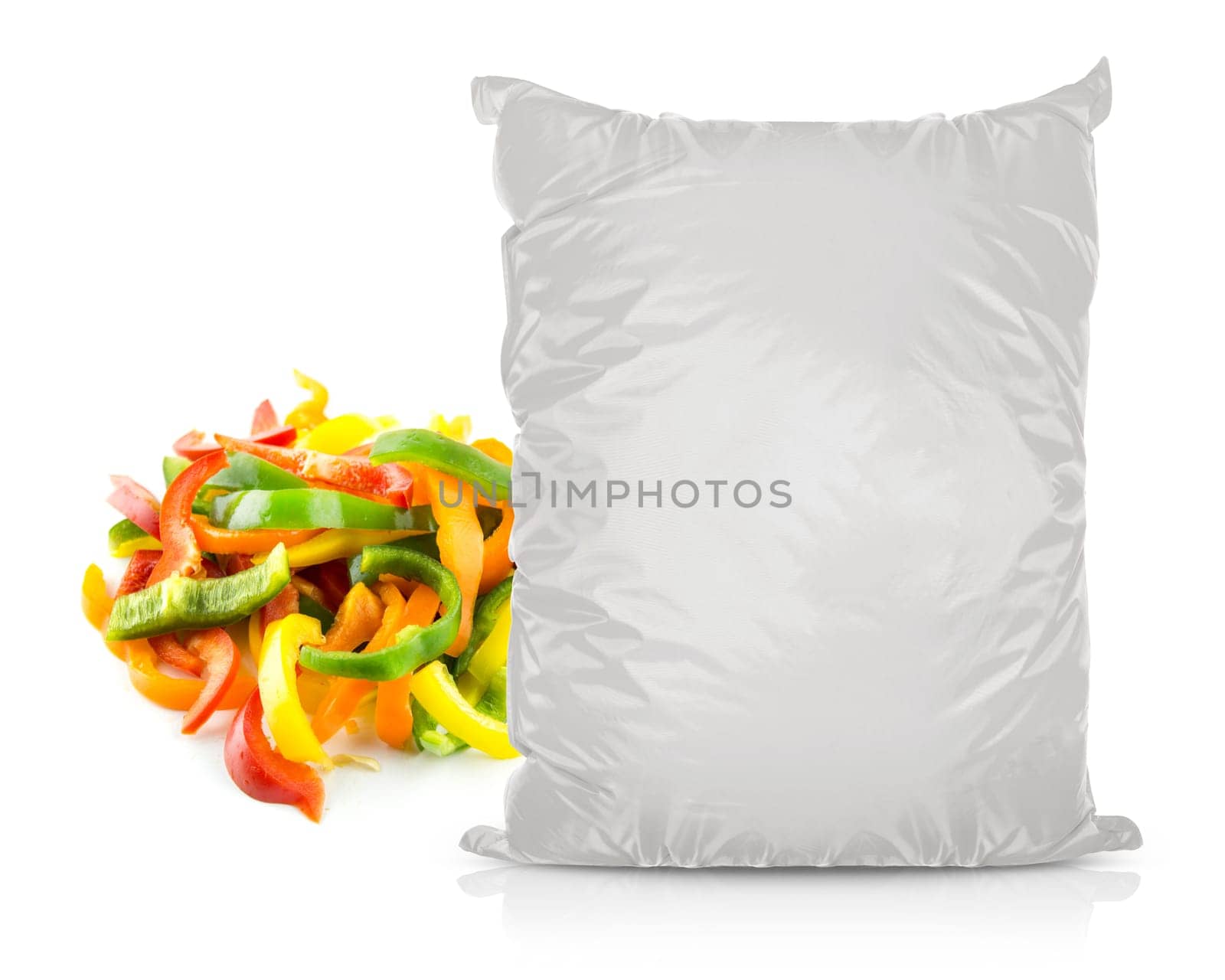 White Blank Foil Food Bag Packaging For Pepper, Spices, Sachet, Chips. Plastic Pack Template Ready For Your Design. (with clipping work path)