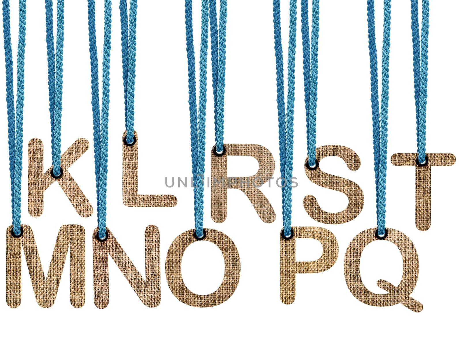 Letters hanging strings isolated on white background .  (with clipping work path)