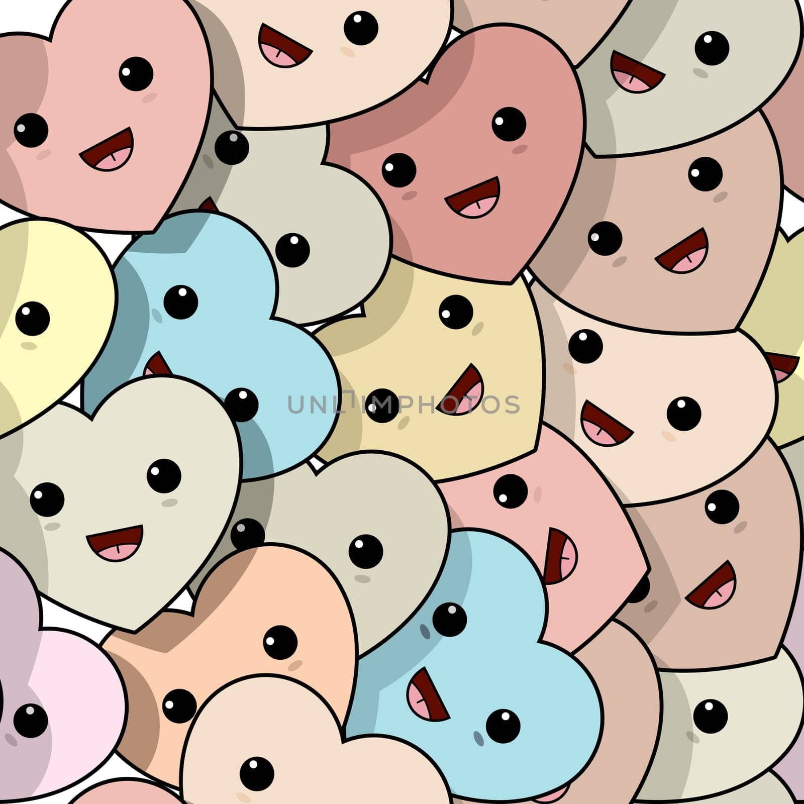 Kawaii style hearts seamless pattern, Valentine's Day background