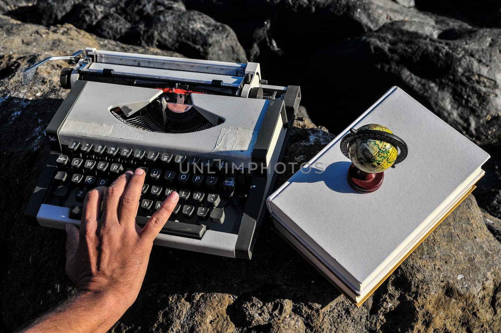 Old Ancient Vintage black and white Travel Typewriter