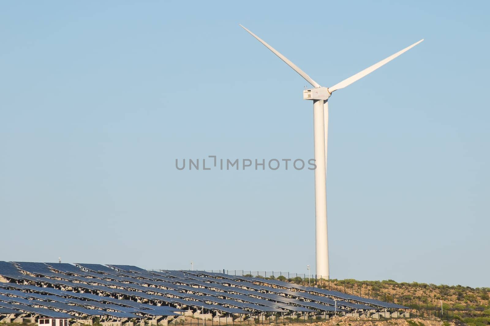 Power Plant Renewable Energy Wind Turbines and Solar Panels