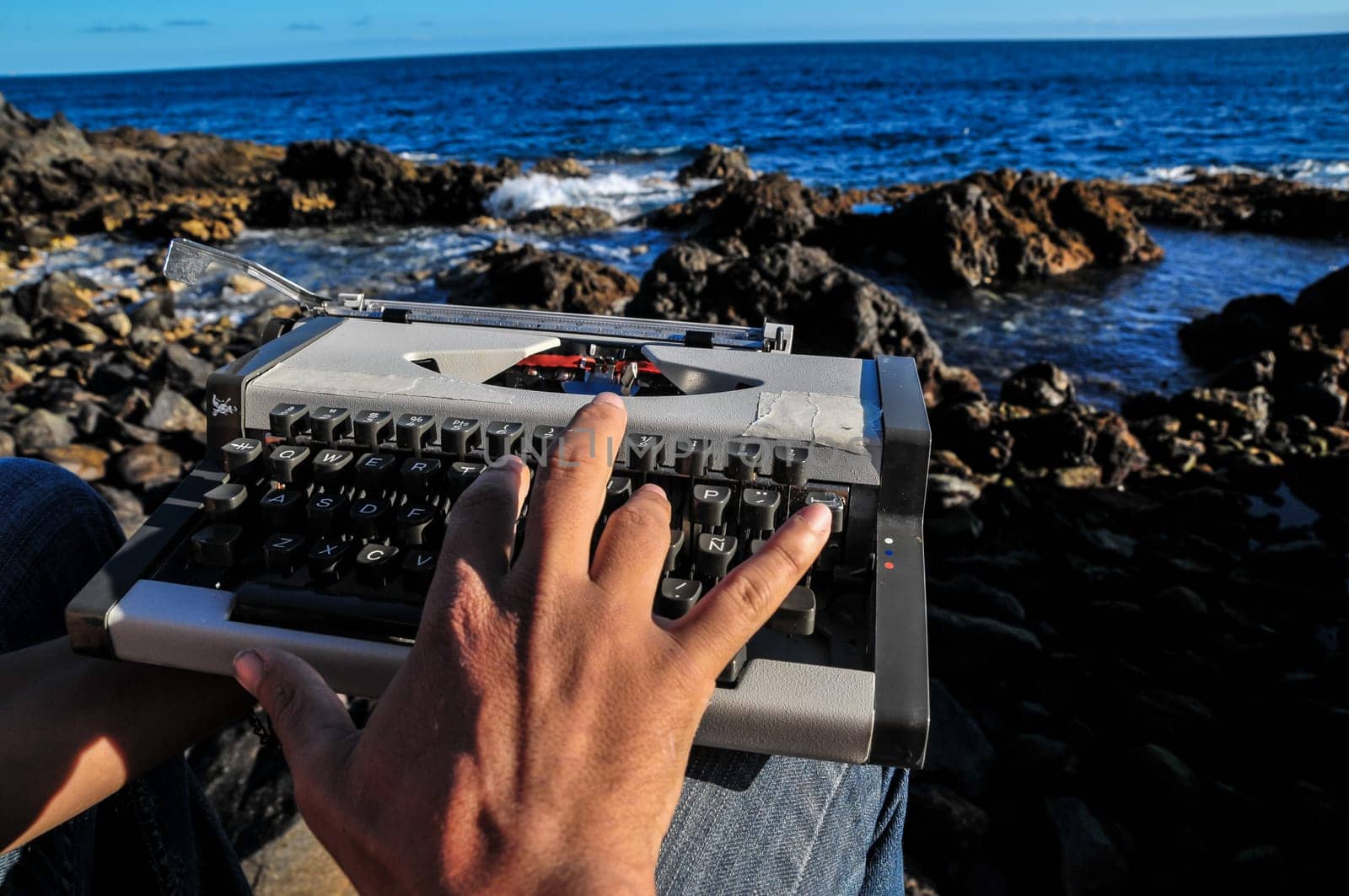 Old Ancient Vintage black and white Travel Typewriter