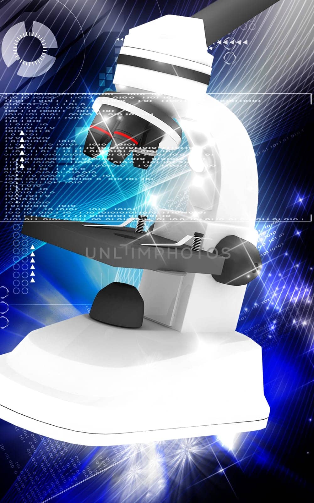 Digital illustration of microscope in colour background