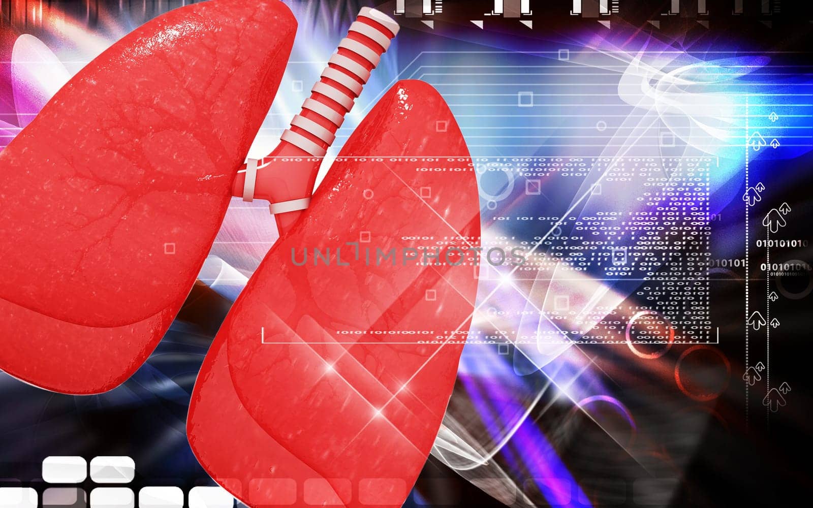 Digital illustration of human lungs in colour background