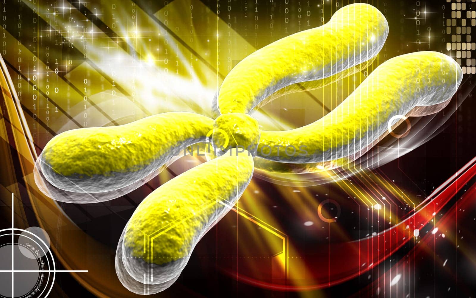 Digital illustration of chromosome in colour background
