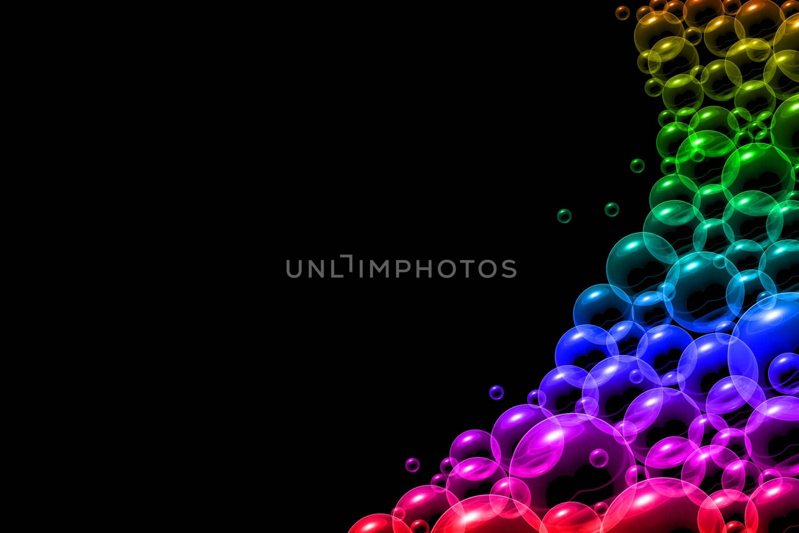Bubbles in rainbow colors on a black background