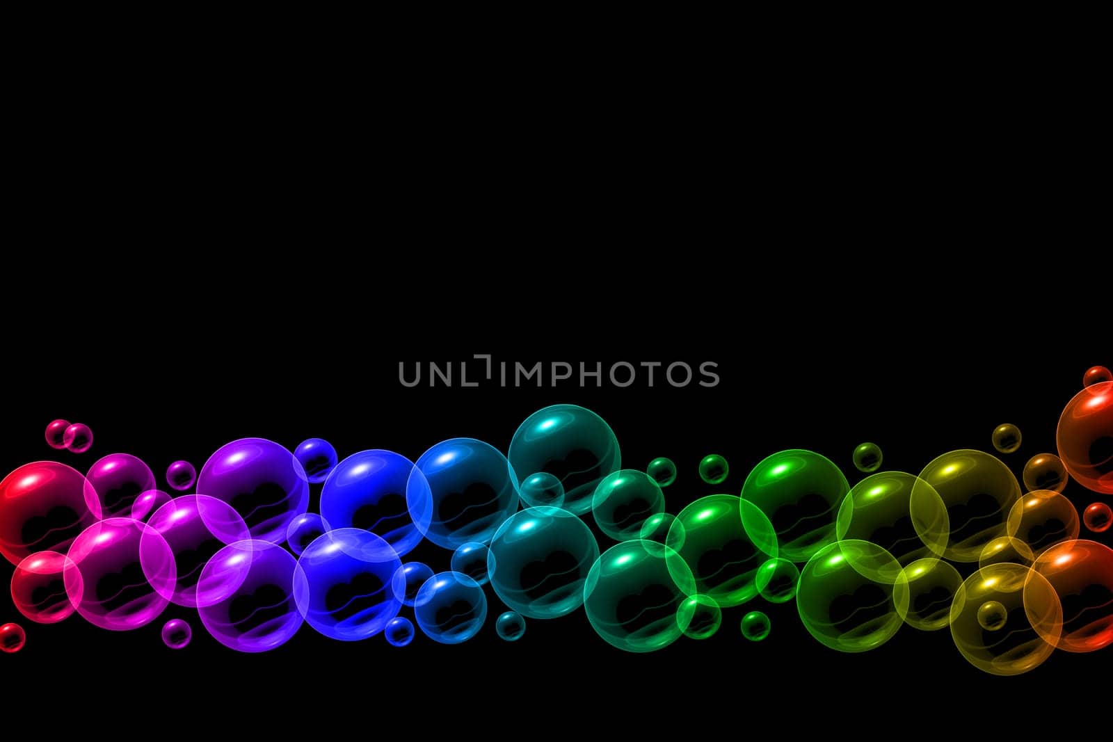 Bubbles in rainbow colors on a black background