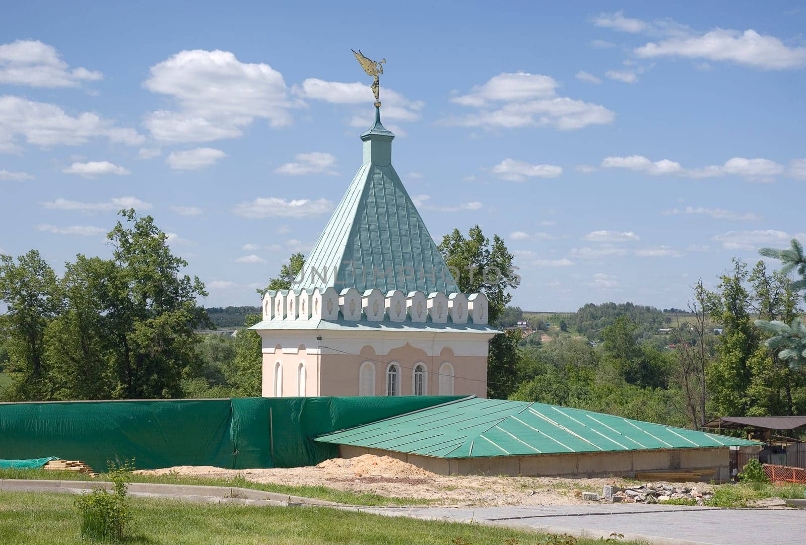 Fortification tower in Optina Hermitage near Kozelsk city. Russia