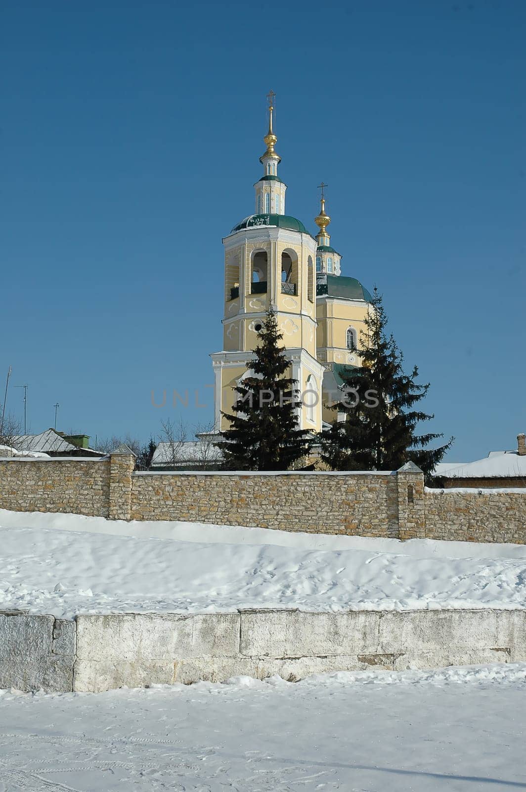 Old church in Serpuchov under the snow. Russia