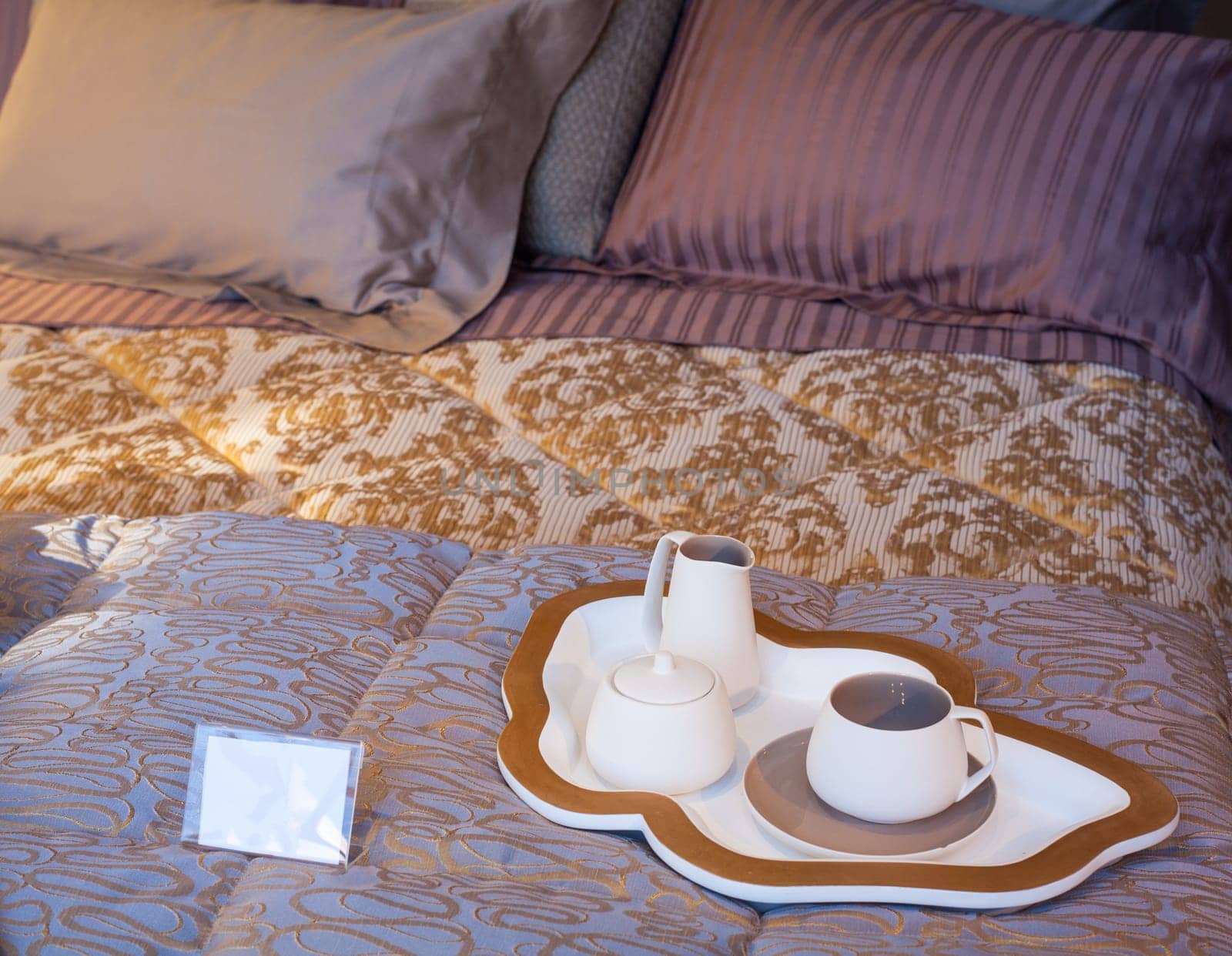 View of ceramic dishes of the elegant table set