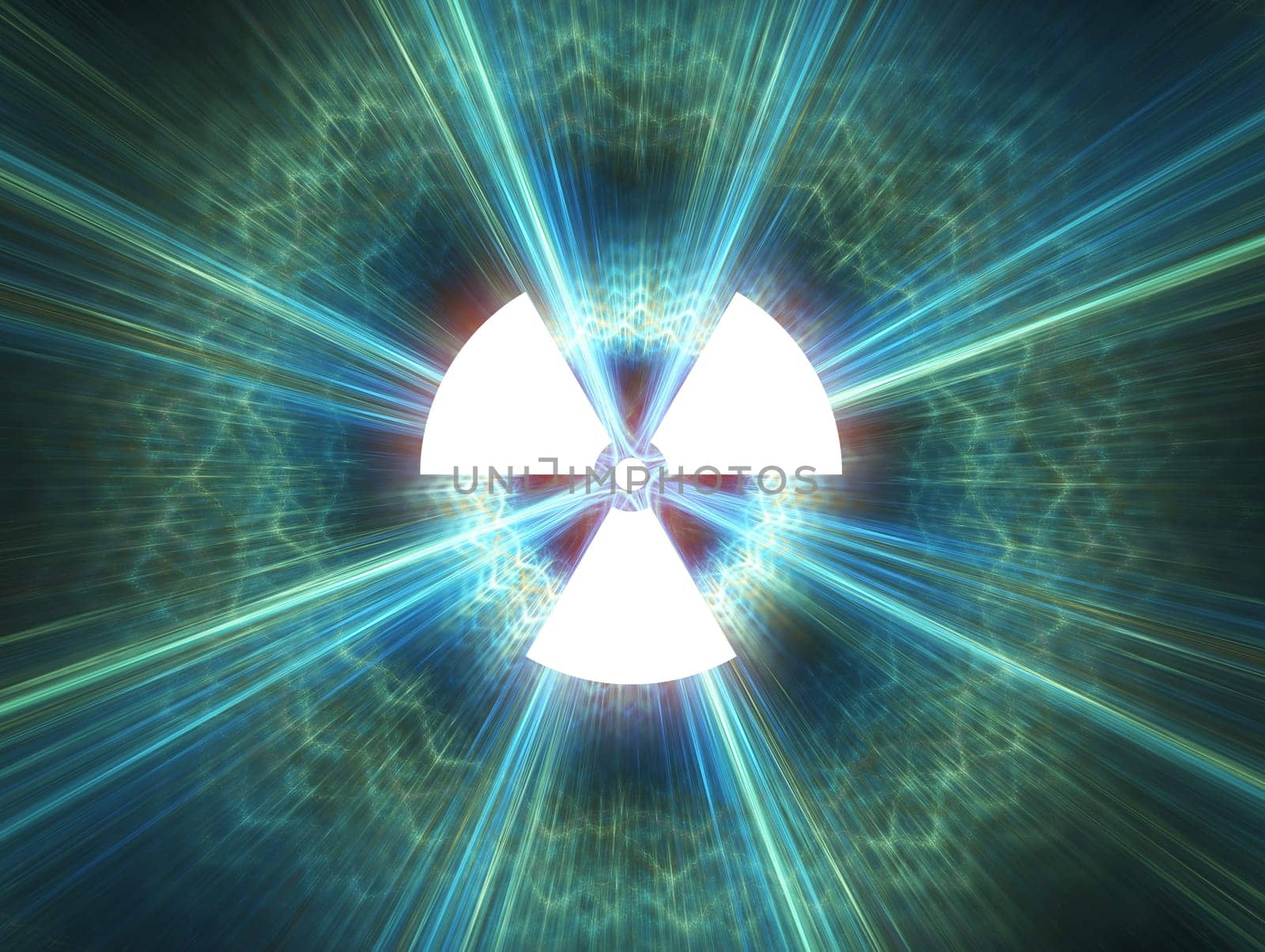 Nuclear radiation symbol on a blue background. Simple Flat design.