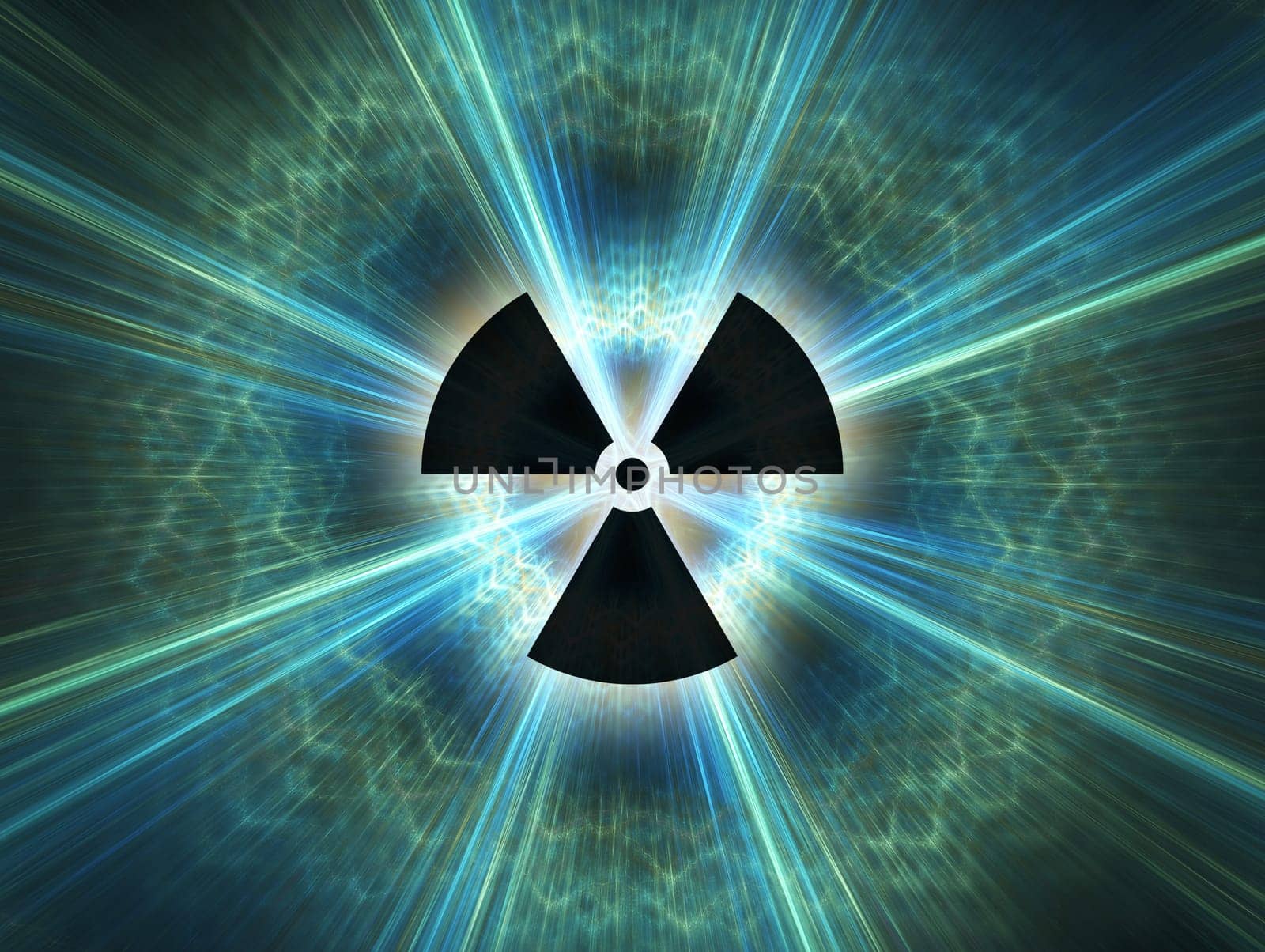 Nuclear radiation symbol on a blue background. Simple Flat design.