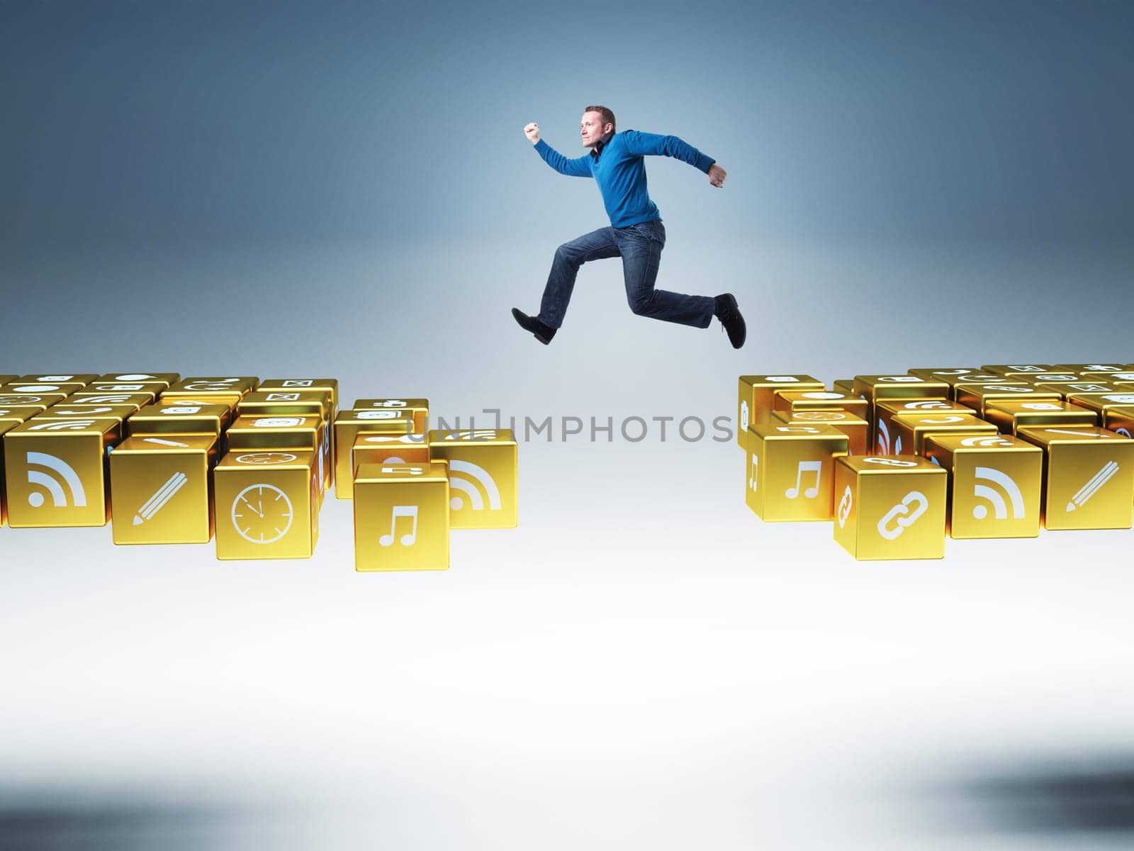 man jump on smart icons bridge