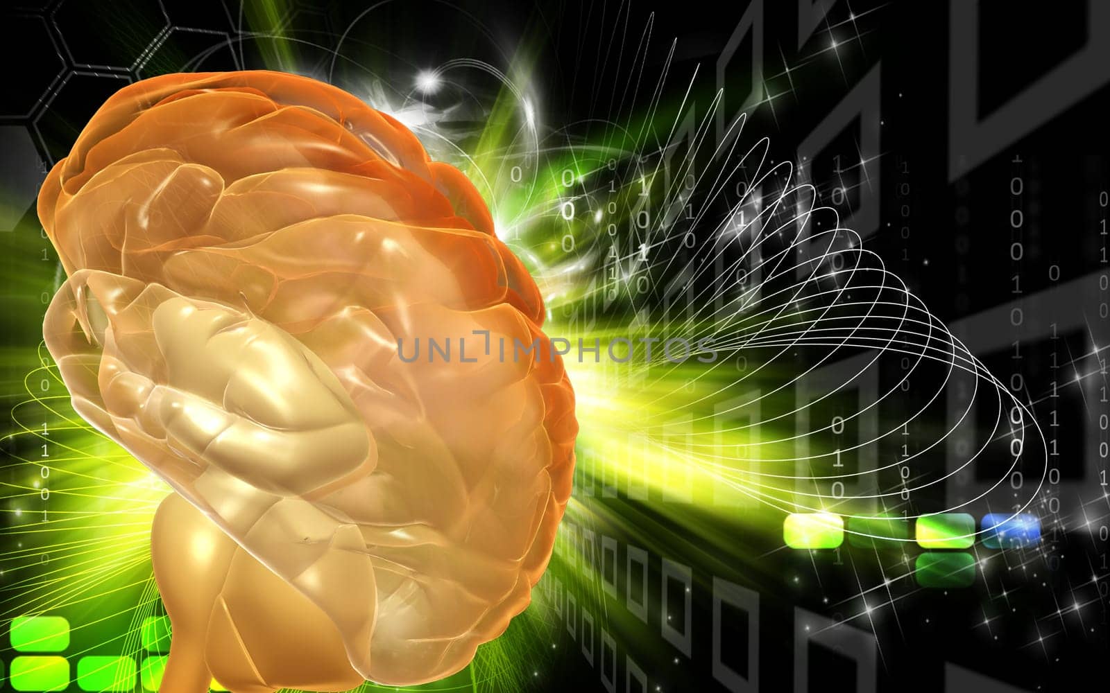 Digital illustration of brain in colour background