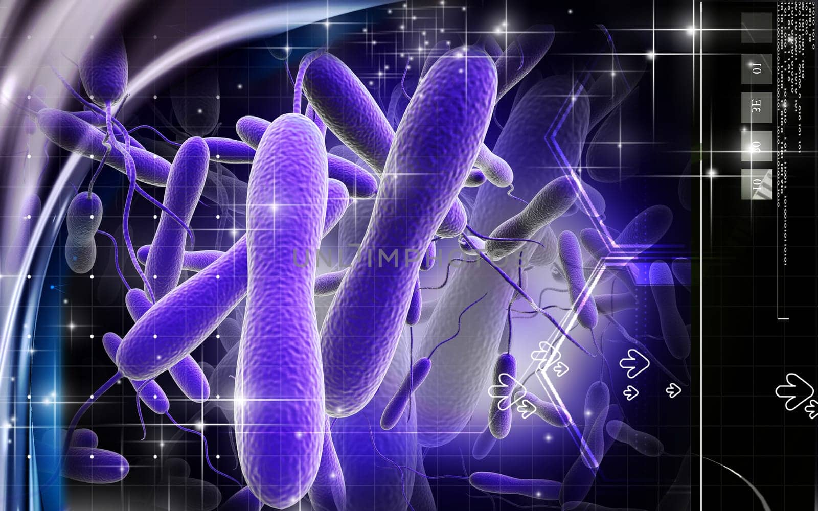 Digital illustration of cholera bacteria in colour background
