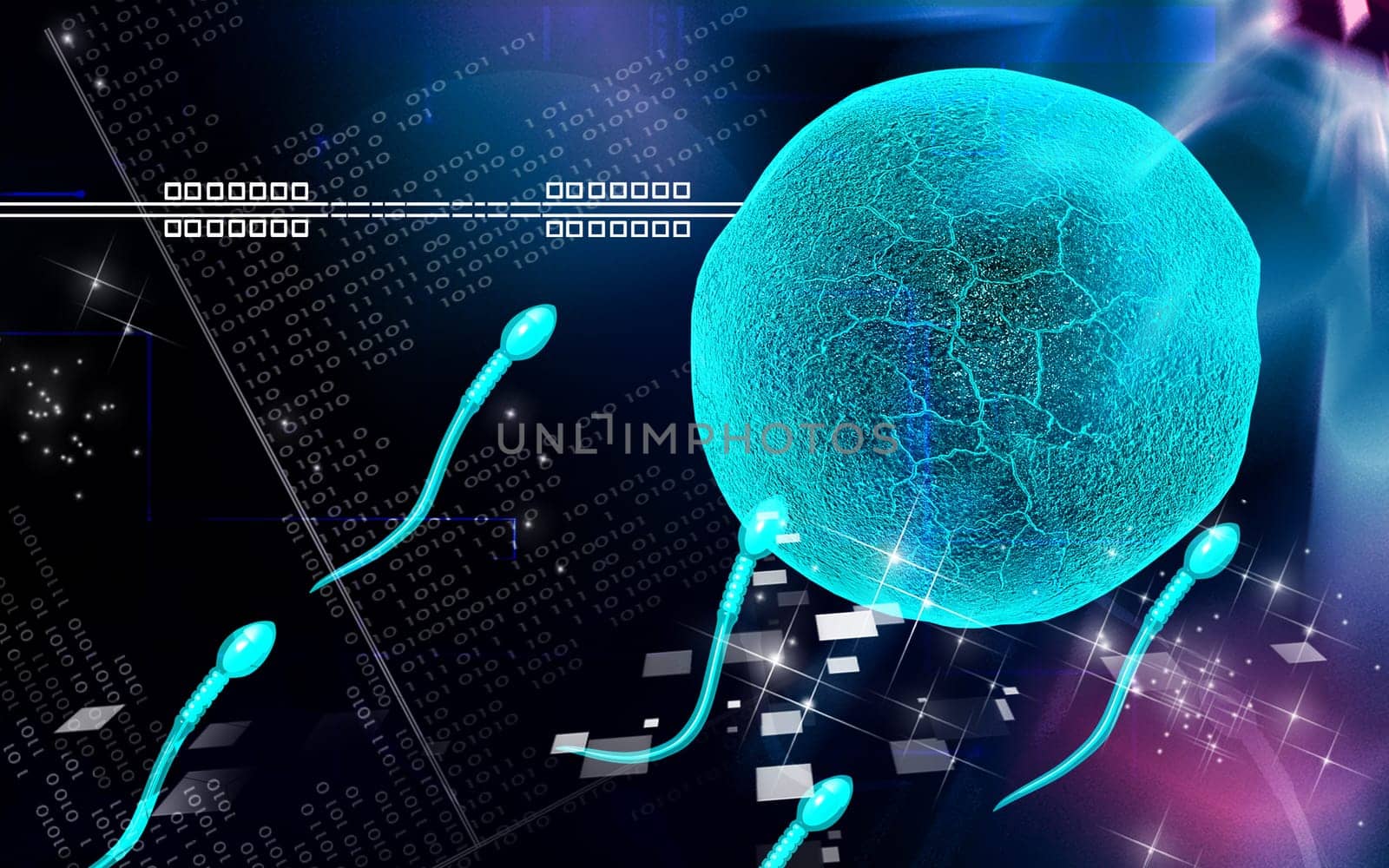 Digital illustration of sperm in colour background