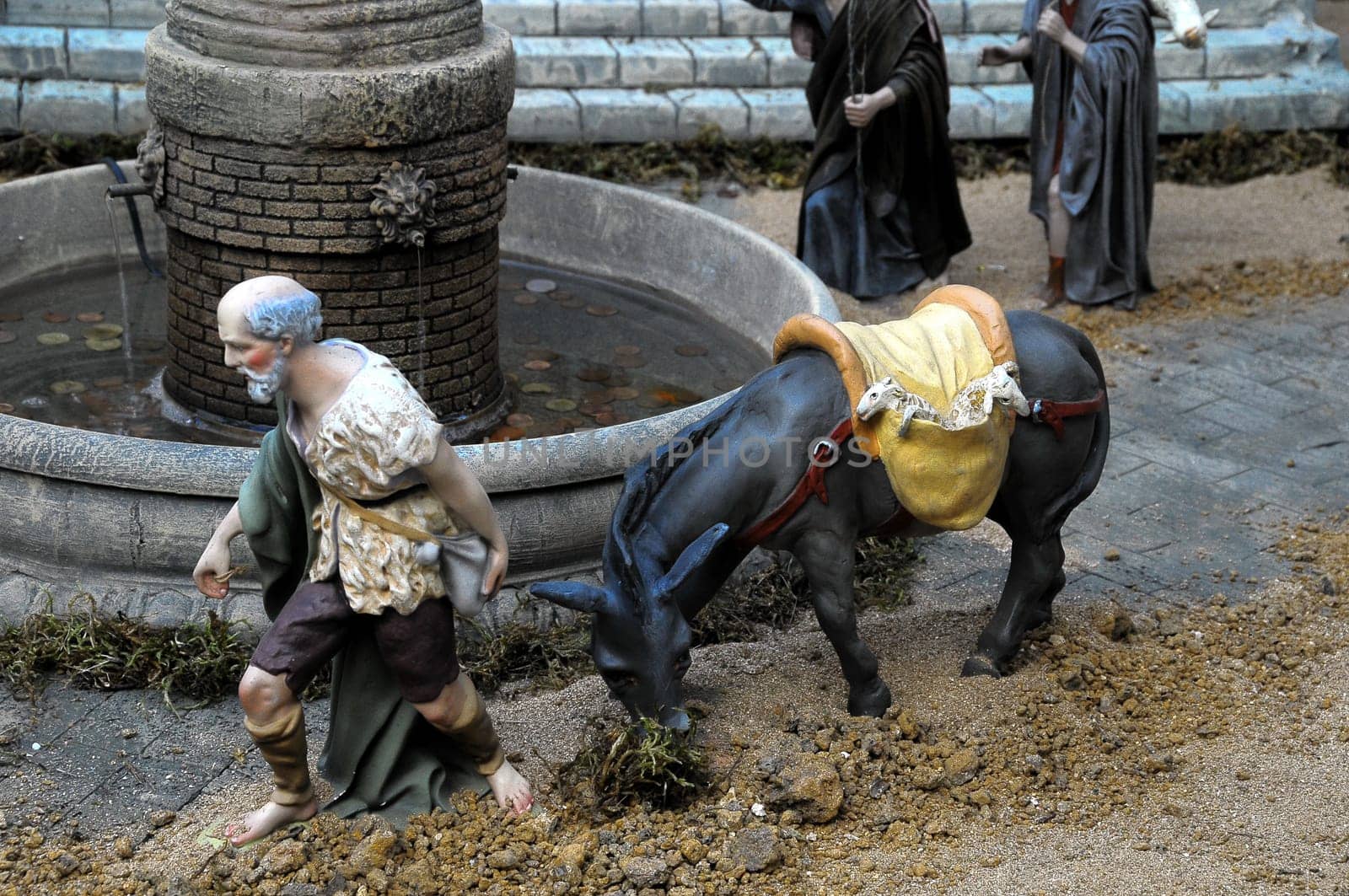 Traditional European Statuette in a Christmas Crib Nativity Scene