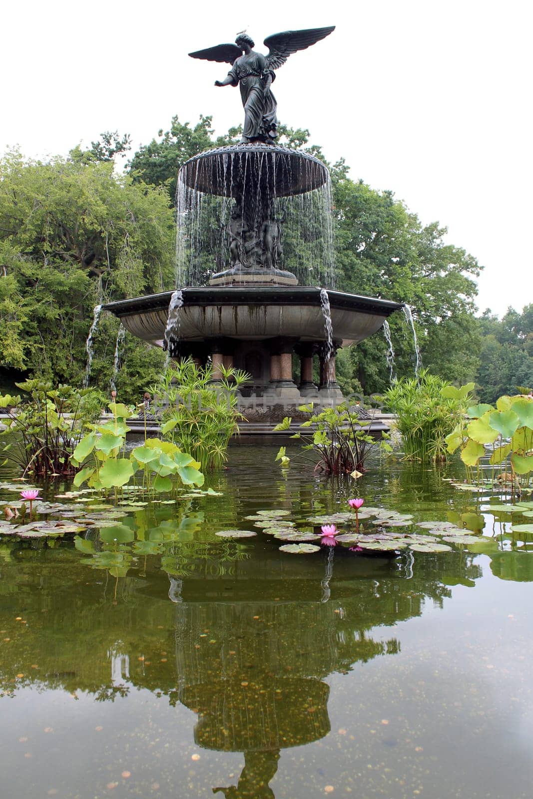 Bethesda Fountain, with the famous Angel of the Waters statue atop. The statue references the Gospel of John, which describes an angel blessing the Pool of Bethesda and giving it healing powers..