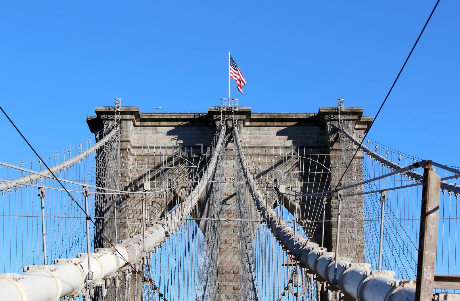 New York City, Famous historic Brooklyn Bridge in Manhattan over Hudson River..