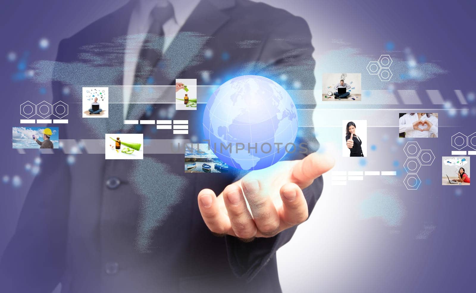 Businessman in a global virtual connection. Concept of global business