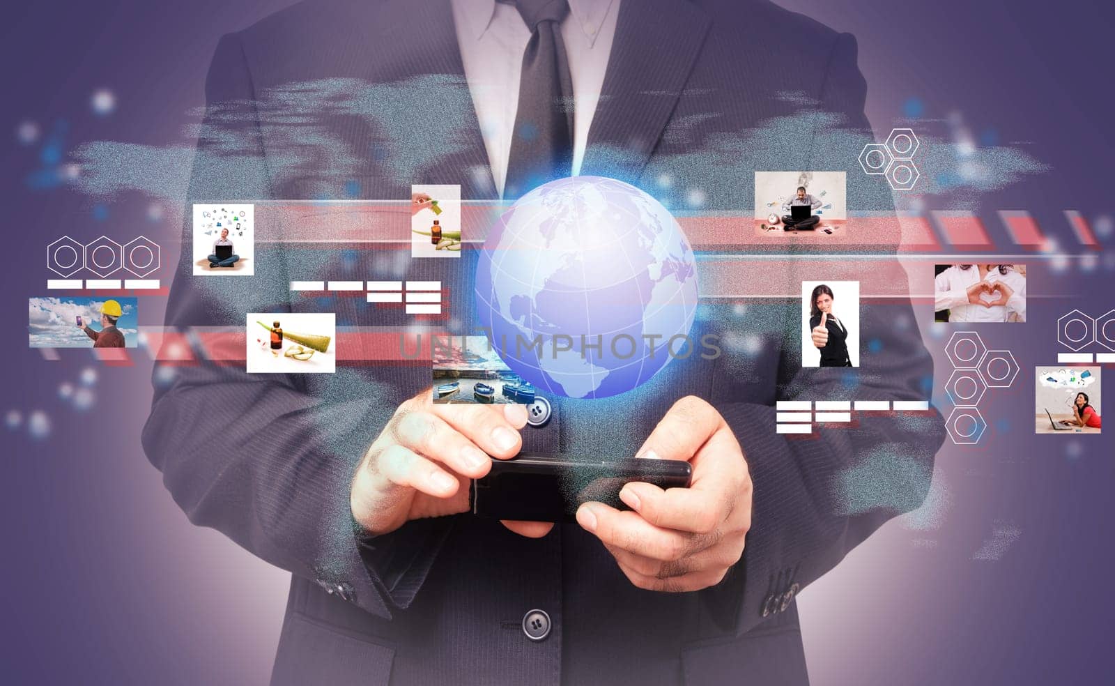 Businessman in a global virtual connection. Concept of global business