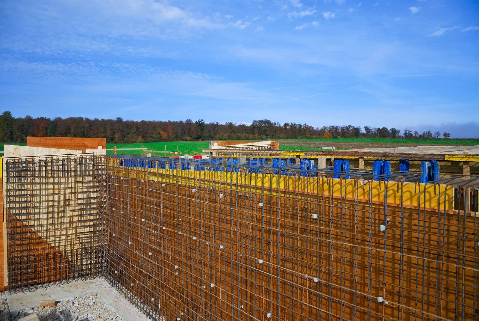 Reinforcement and cladding on construction site