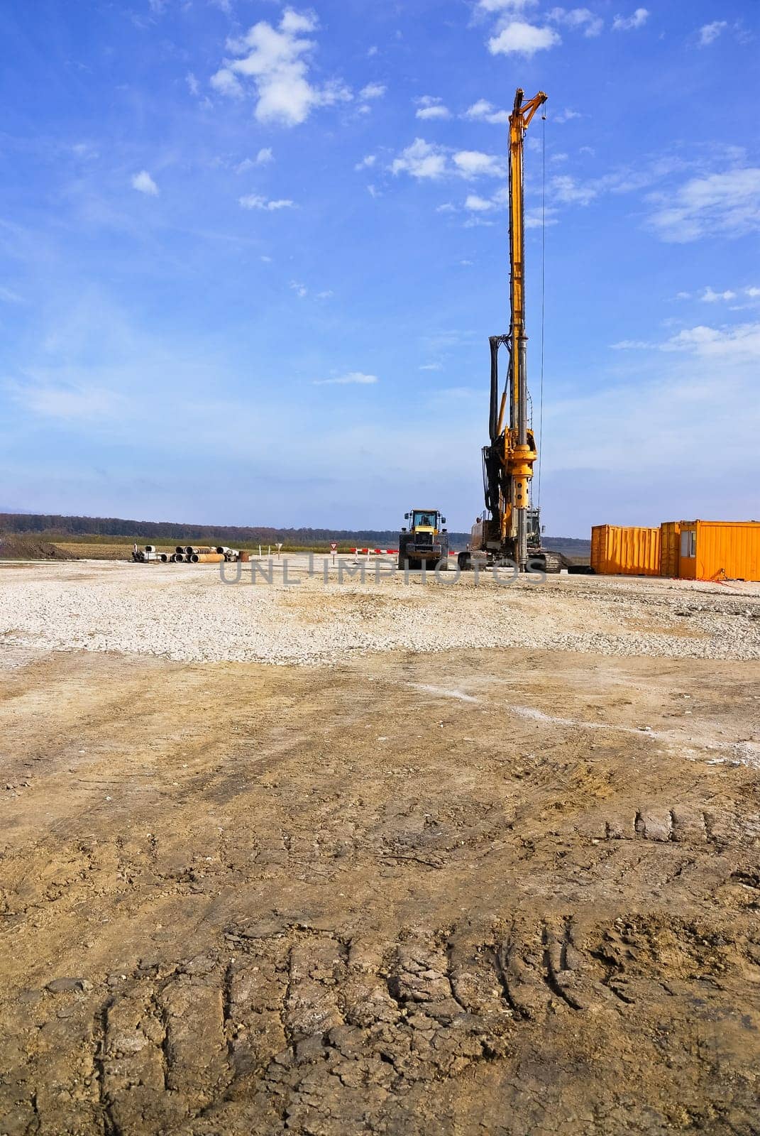 Earth auger on a construction site