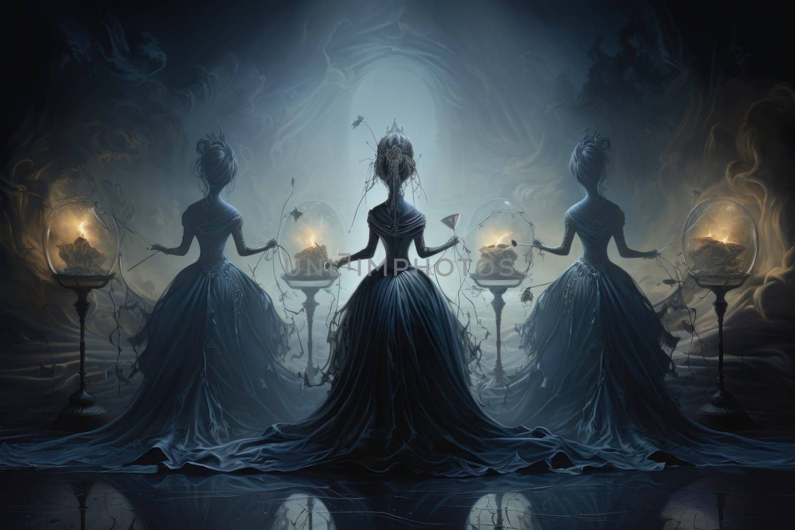 A mesmerizing portrayal of enchanted shadow mirrors, each reflecting tantalizing glimpses of parallel realms and alternate versions of oneself.