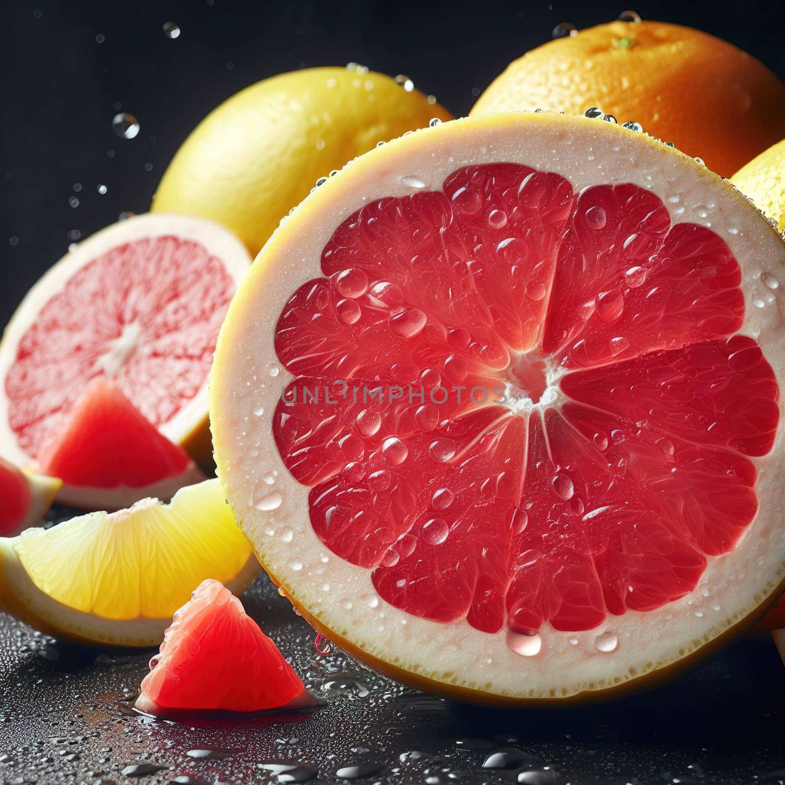 Beautiful picture with water drops, fruits. High quality photo