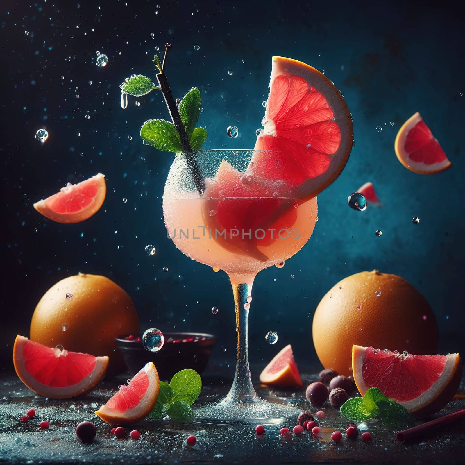 Beautiful picture with water drops, fruits. High quality photo