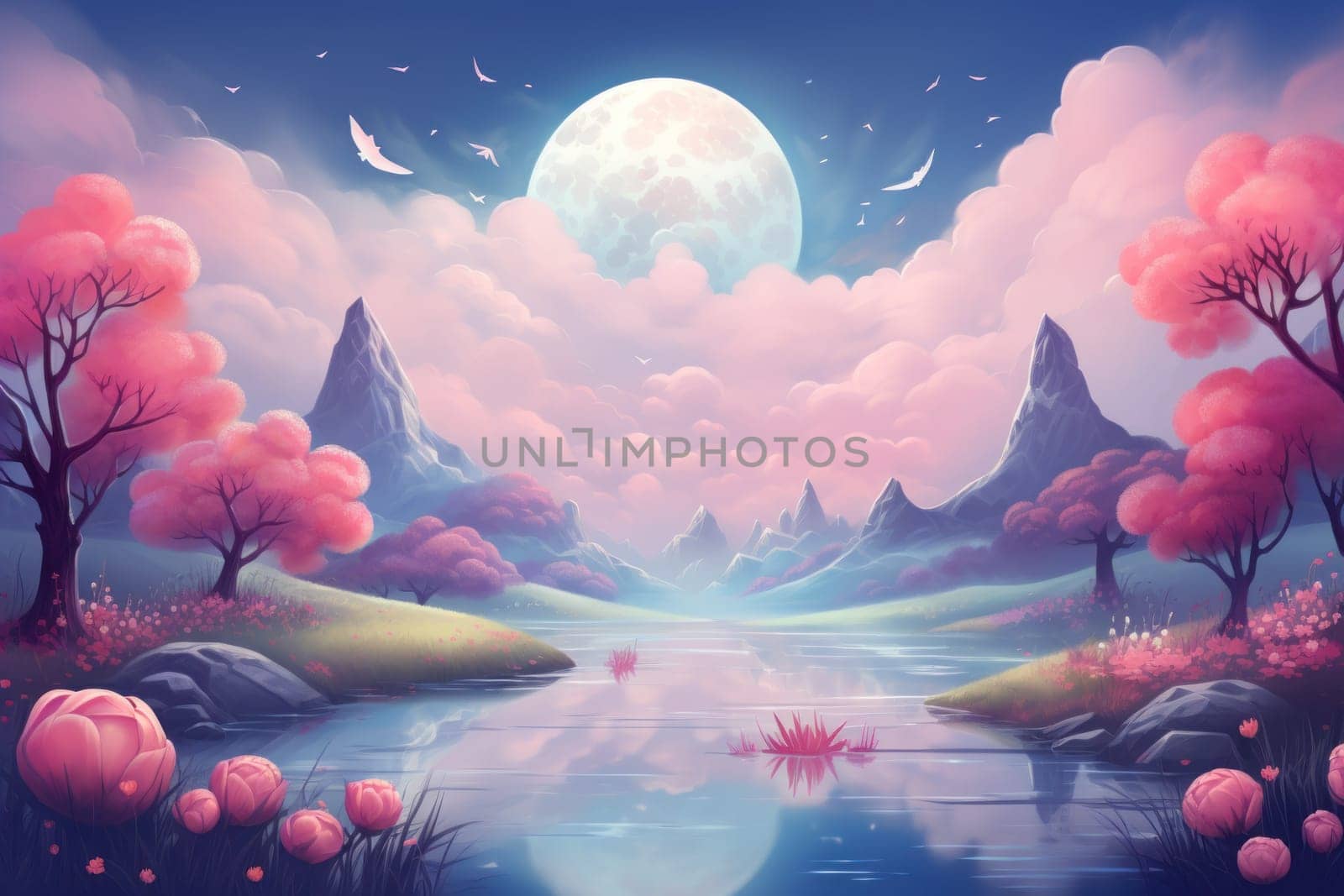 An enchanting portrayal of tranquil moonlit meadows, where dreams materialize and aspirations come to life.
