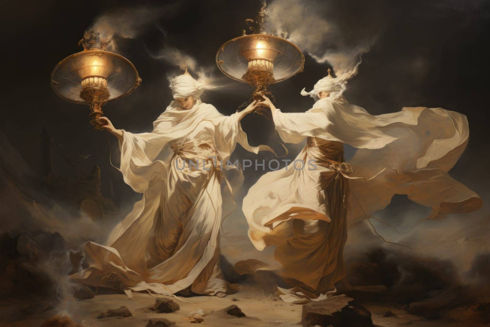 Immerse yourself in the realm of fantasy and behold the awe-inspiring sight of whirling sandstorm djinns.