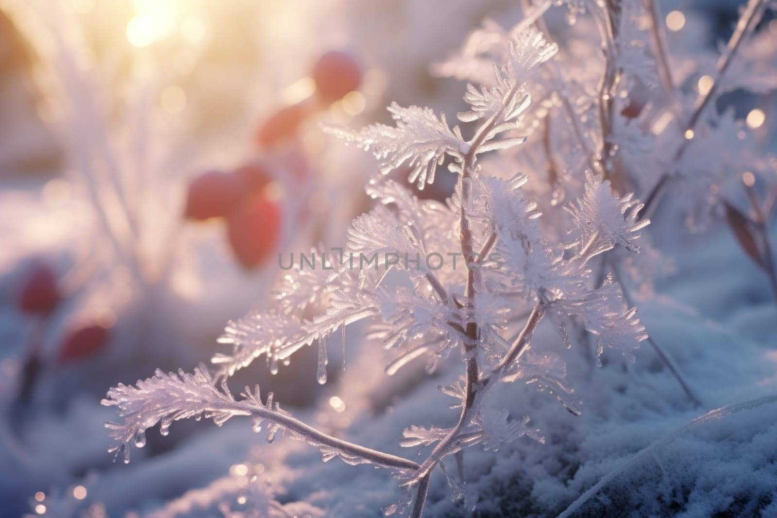 A captivating artistic portrayal of the enchanting winter season, where landscapes are magically transformed into a wonderland adorned with shimmering snow and sparkling icicles.