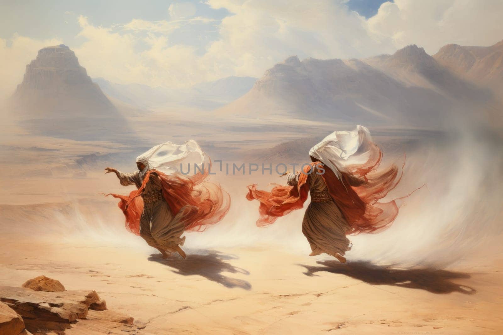 In the enchanting world of fantasy, there exist mystical beings known as whirling sand dervishes.