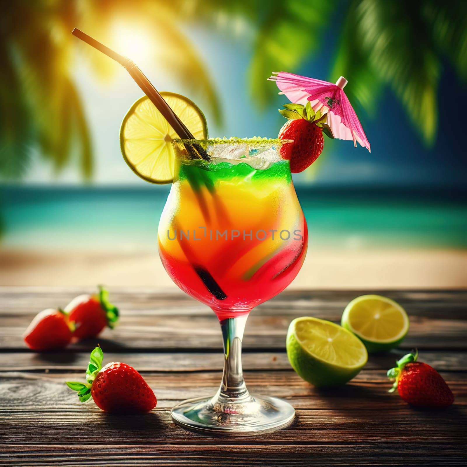 A beautiful picture of a refreshing cocktail. Generative AI by gordiza