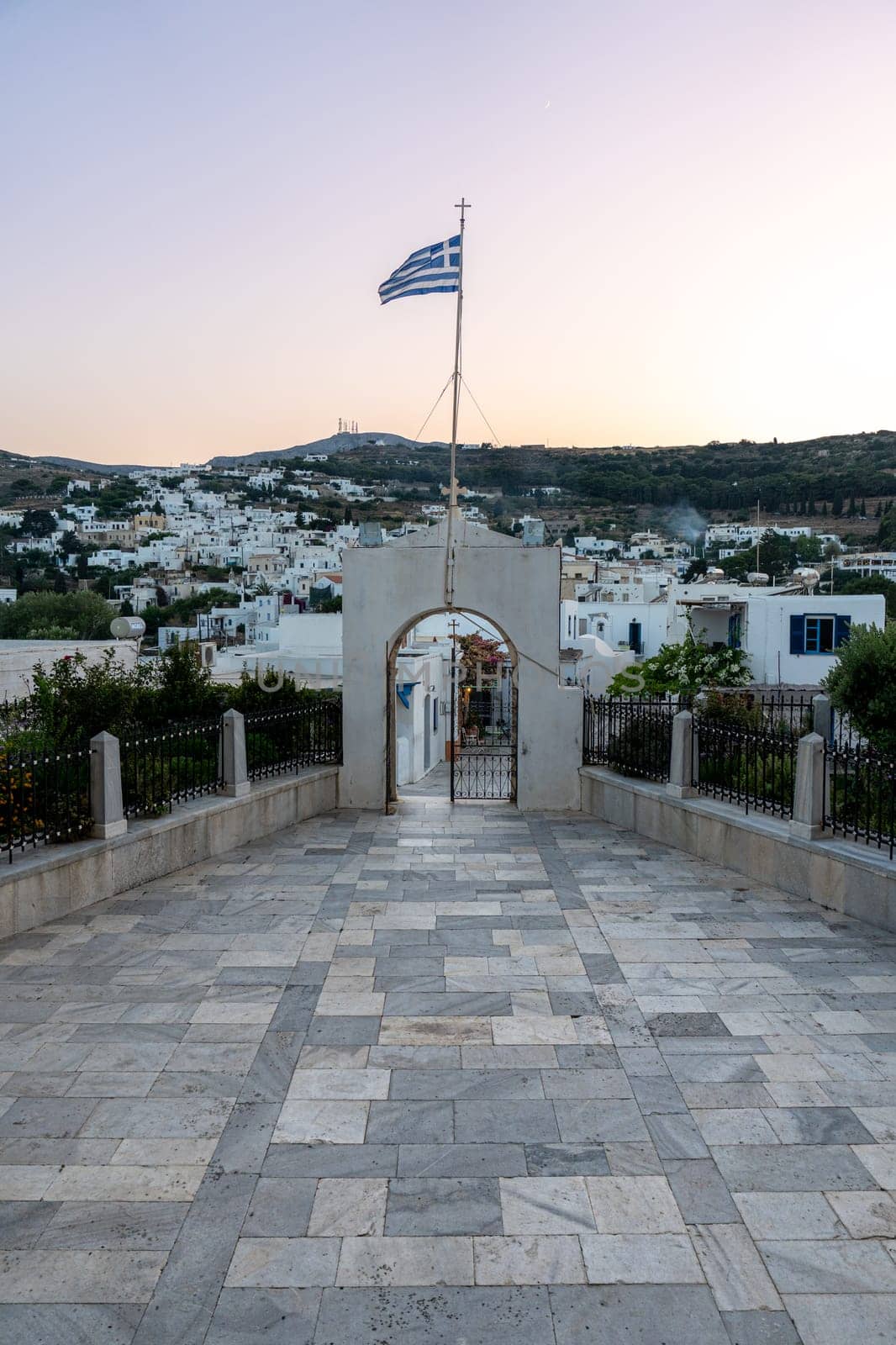 Yard of church of holy Trinity in Lefkes, Paros, Greece